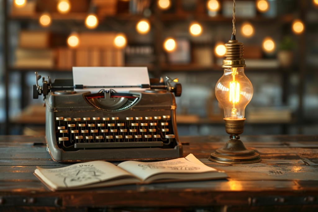 タイプライターと電球